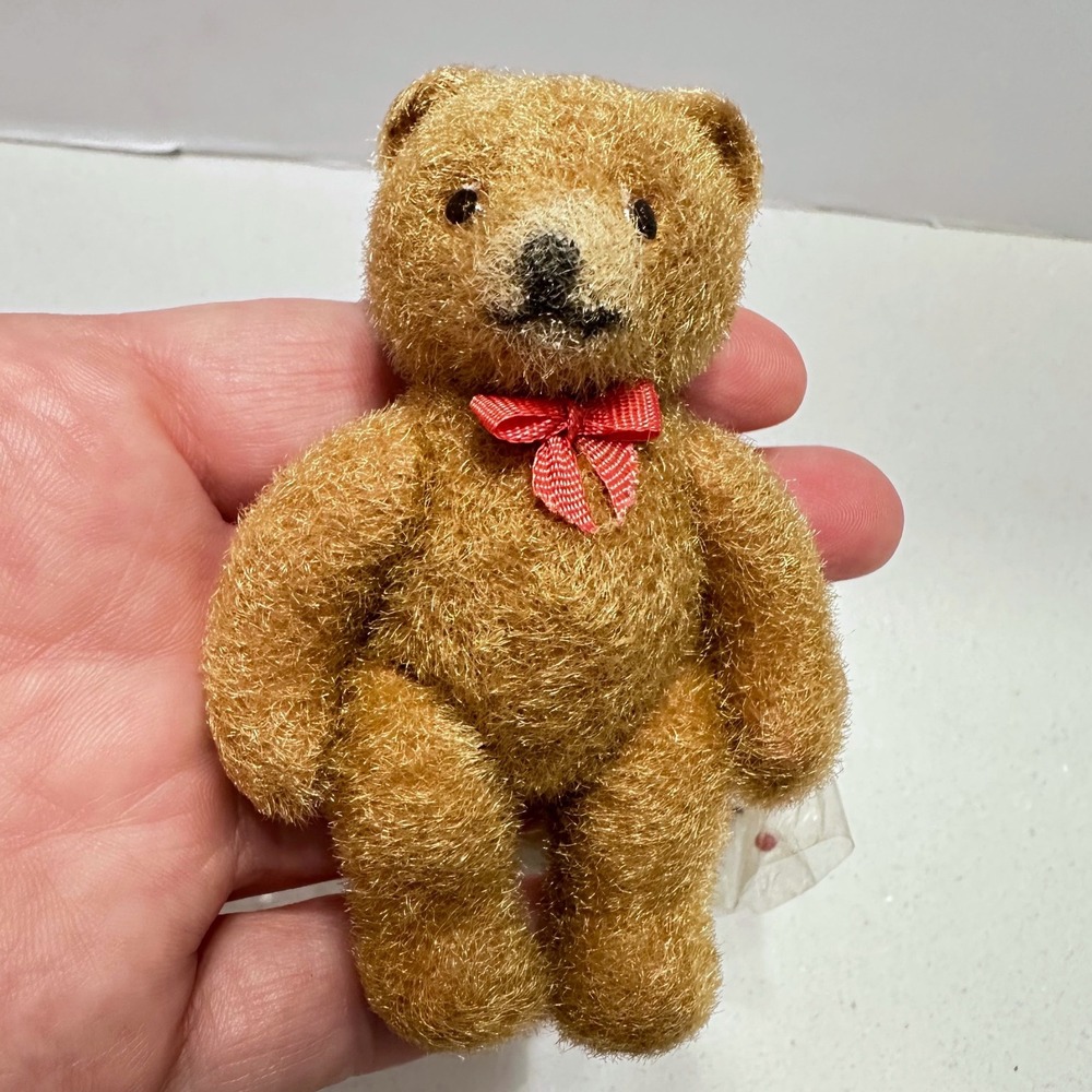 Vintage Miniature Jointed Craft Teddy Bears Lot 8 Flocked Fuzzy Hong Kong 3.5"